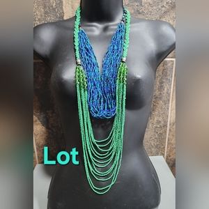 Fashion costume jewelry necklace lot Glass seed beads multi layered green blue